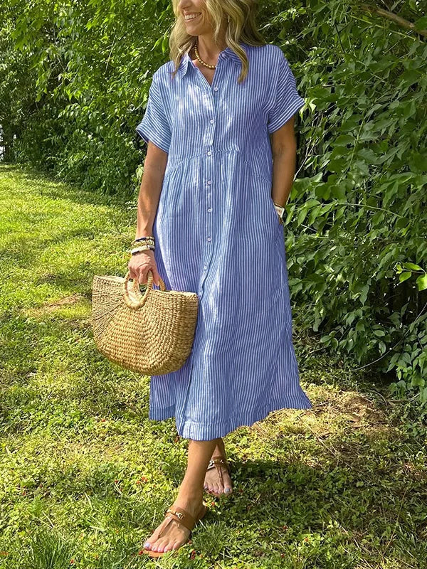Striped Midi Shirt Dress with a Flowing Cut and Casual Elegance – Marlovale