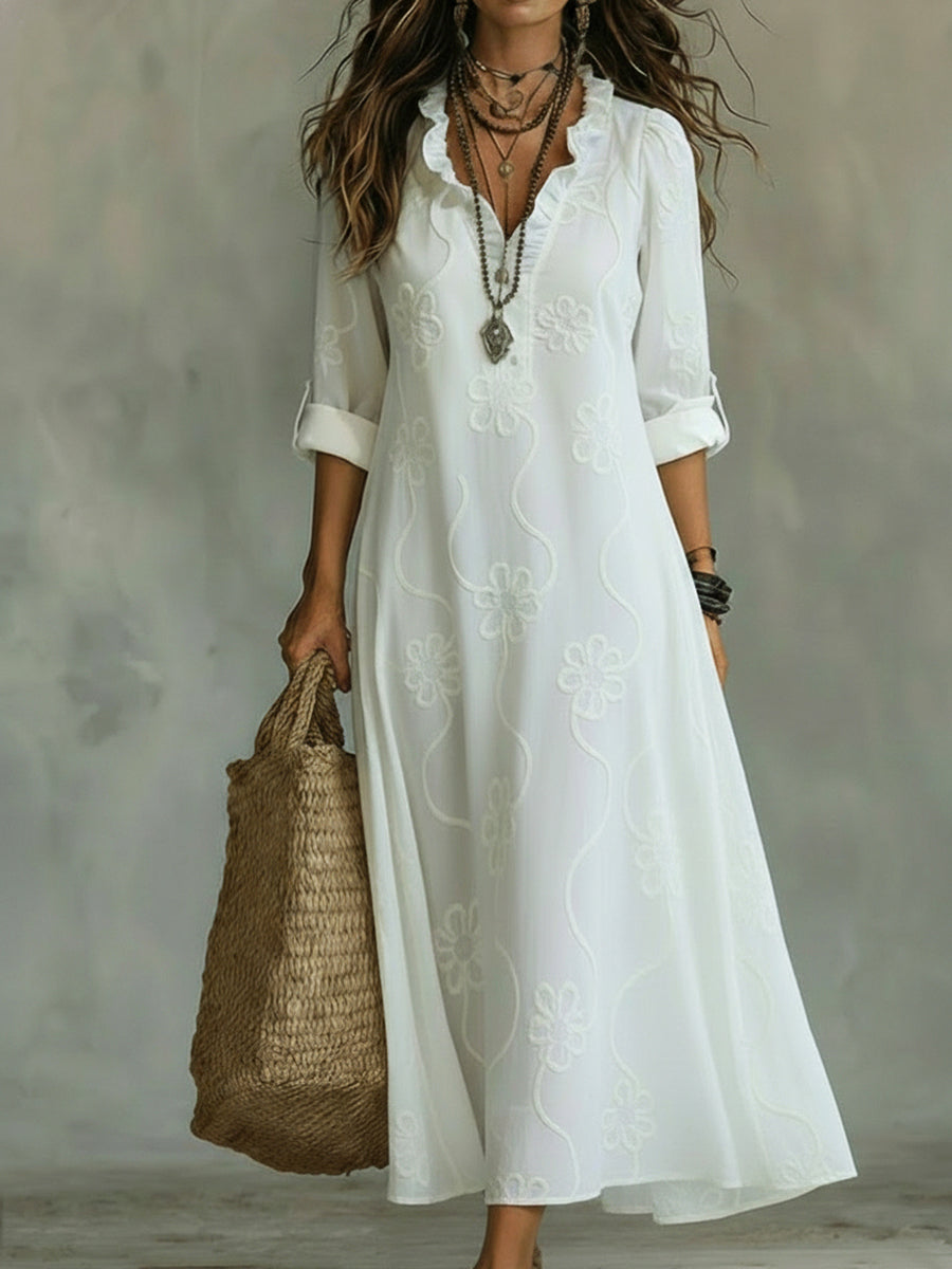 white bohemian dress amazon Embroidered Long for Women – Marlovale Variant:Size 6 delicate eyelet lace cutout los cabos French Halter Dress Engagement