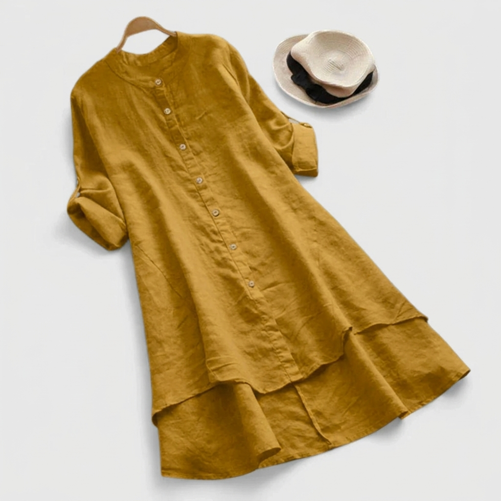 ladies linen shirt dress Women's with Buttons D504AKMING Buy Handwoven Pure Cotton low iron or dry Size:S - preorder