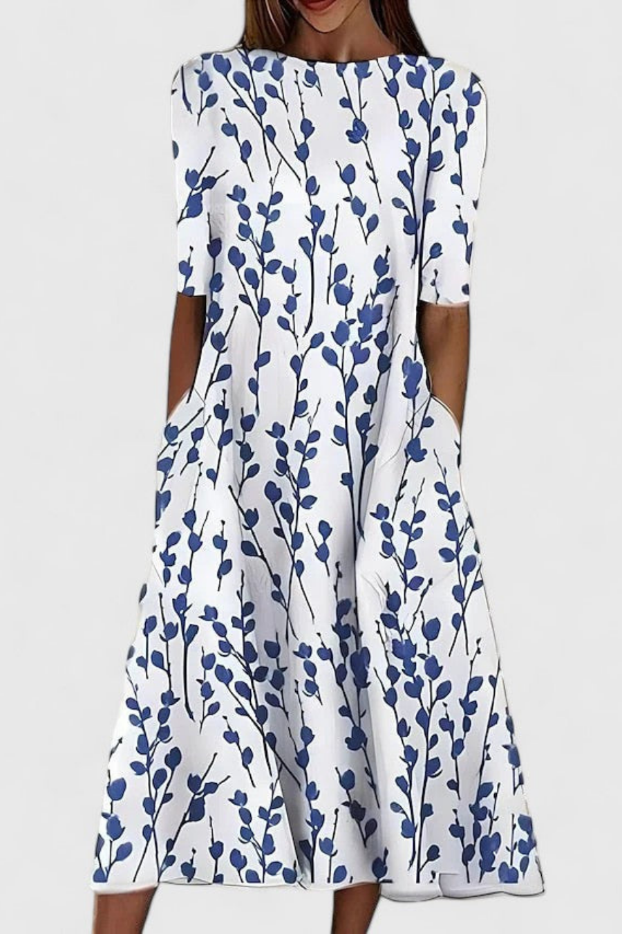 Women's cotton midi dress with botanical print