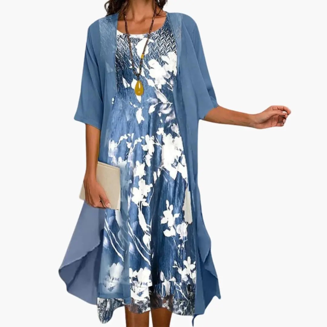 Floral Midi Dress with Lightweight Flowing Cardigan for Women – Marlovale