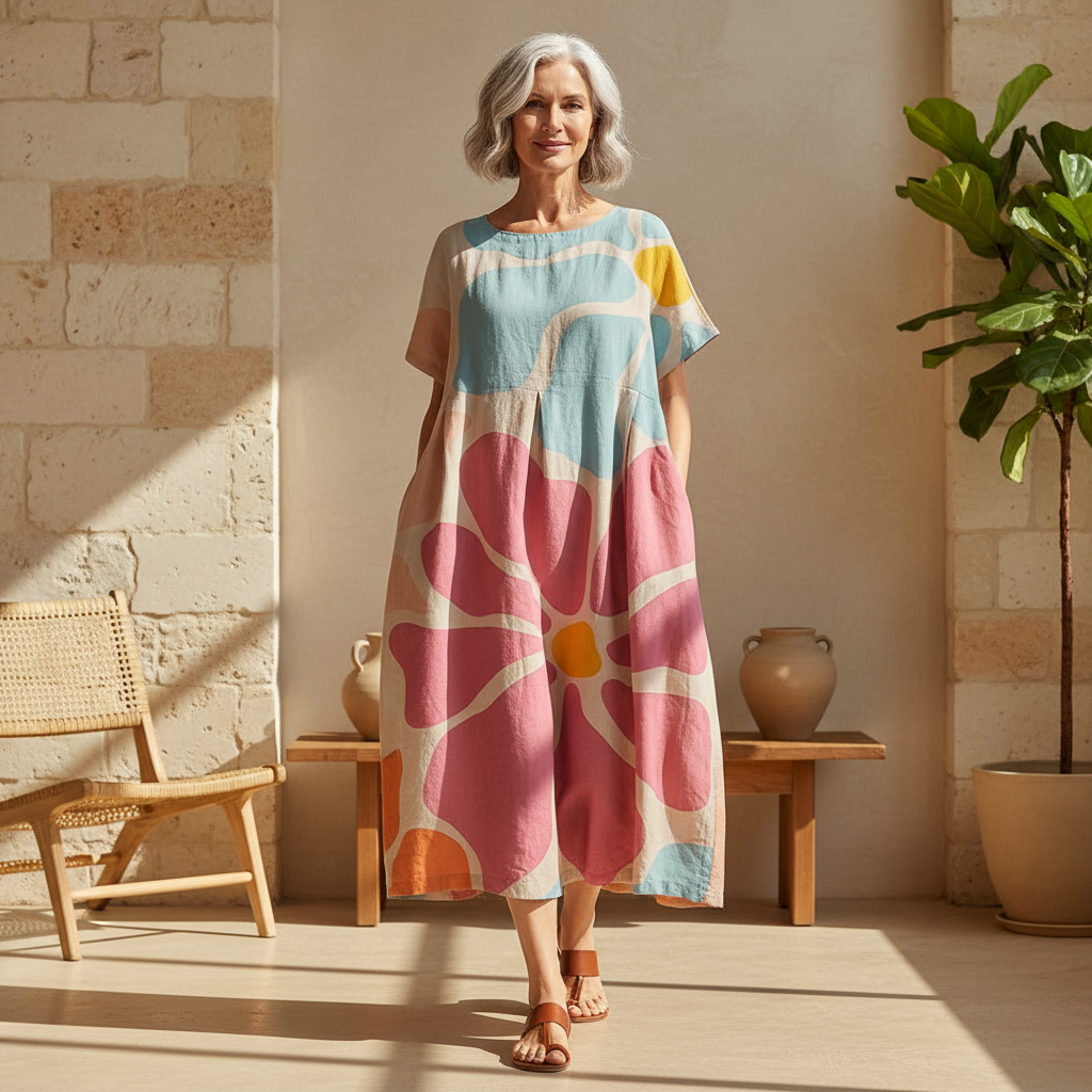 Women's Printed Midi Dress with Loose Fit – Marlovale