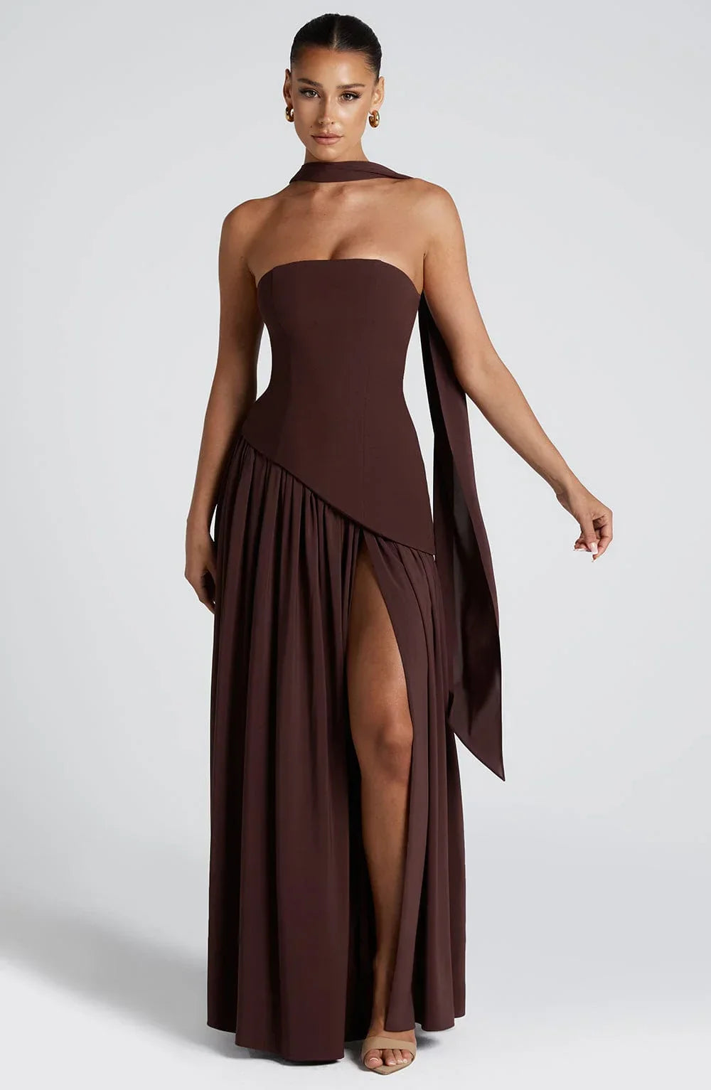 high slit corset dress Long Strapless with – Marlovale lamace Denim midi dress - 16 Occasion Color:POLAROID ROSE