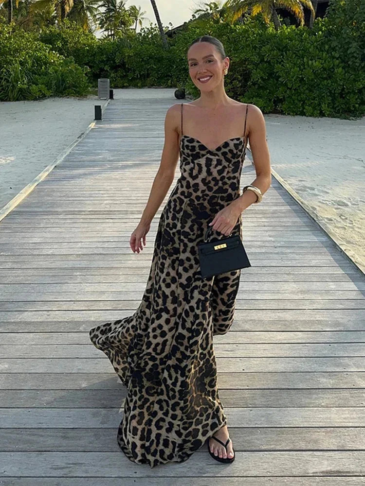 leopard evening dress Women's Print Maxi with Thin Straps – Marlovale Burgundy knit sweater dress Here kitty kitty Mommy and Me Dresses Color:Lemon Grass