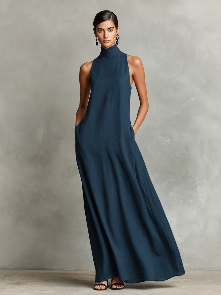 Elegant Long Sleeveless Women's Dress with a High Neck