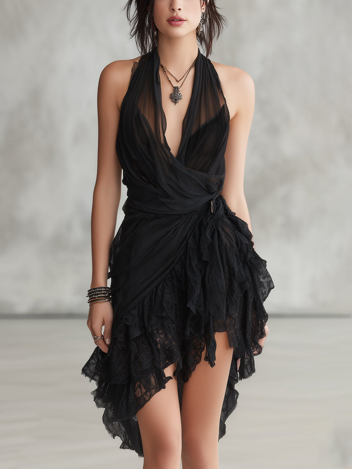 Robe Femme Courte Dos Nu Cache-Cœur Asymétrique
