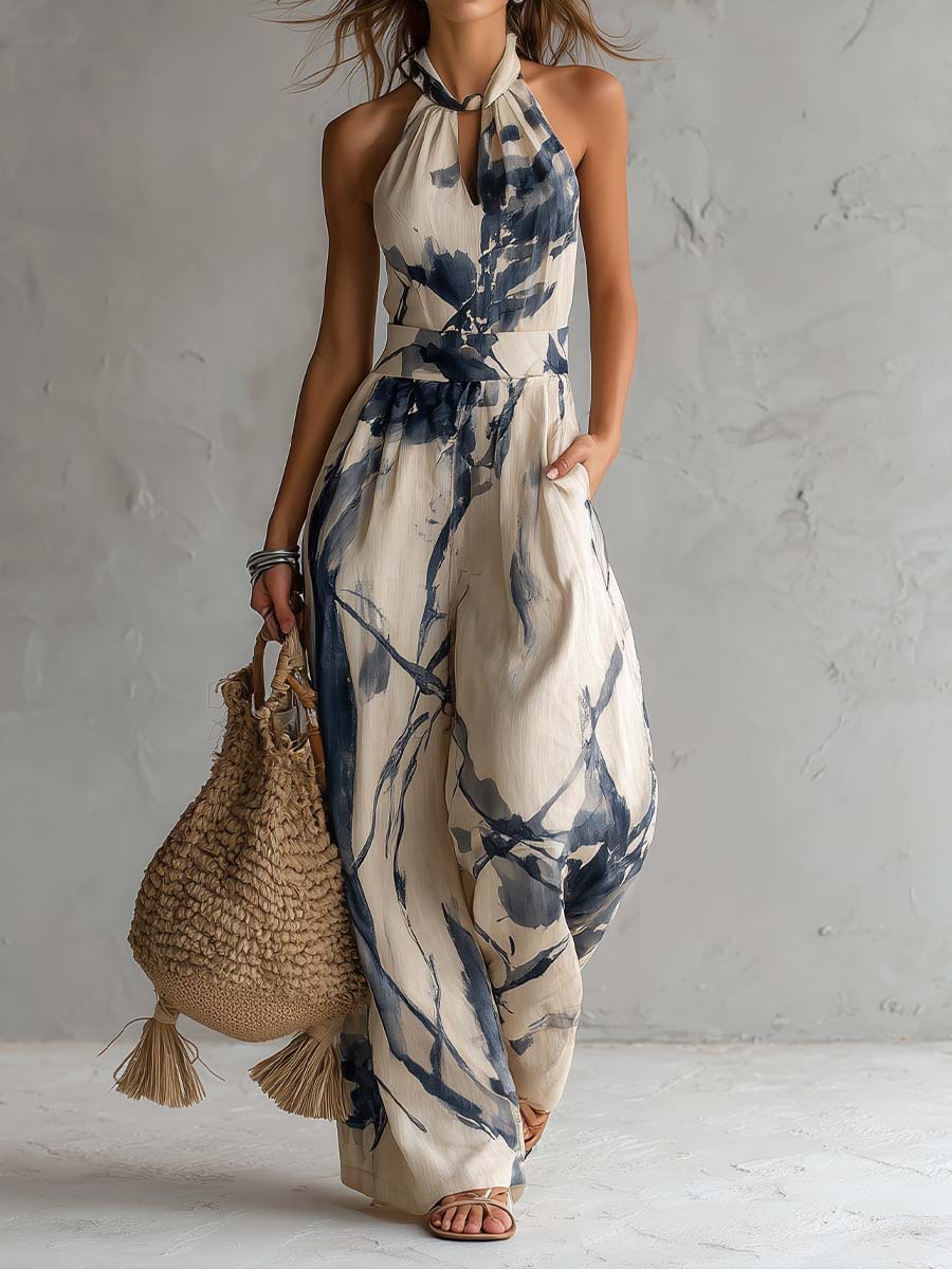 Combinaison Femme Licou à Imprimé Artistique