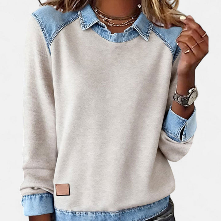 Suéter para mujer con efecto superpuesto, cuello y mangas largas
