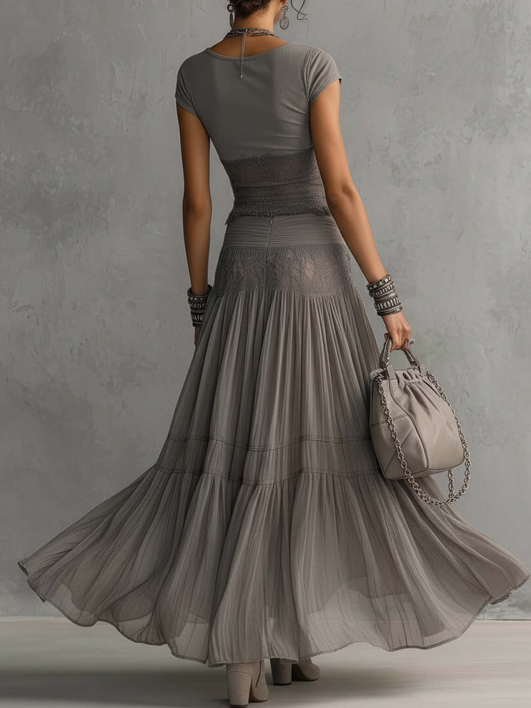 Ensemble Femme 2 Pièces Jupe Longue Plissée