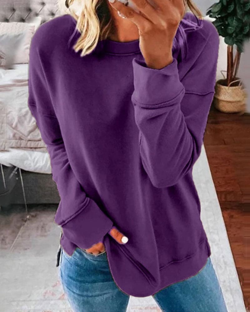 Pull Femme Col Rond Décontracté à Manches Longues