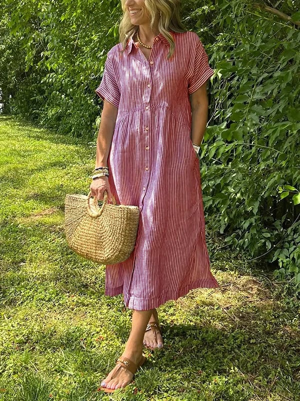 Vestido midi a rayas con botones para mujer