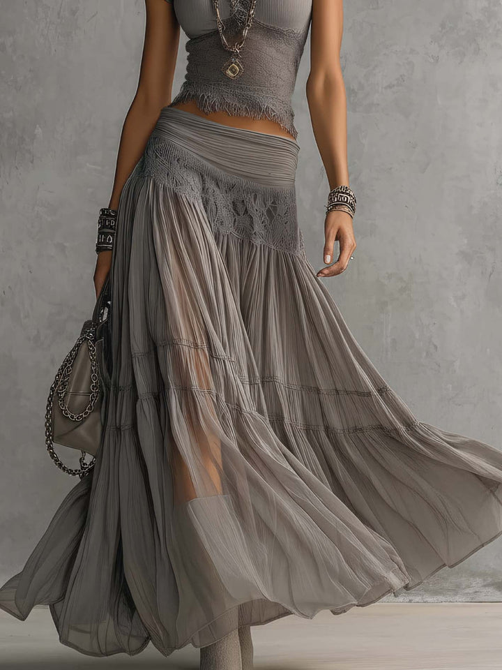 Ensemble Femme 2 Pièces Jupe Longue Plissée
