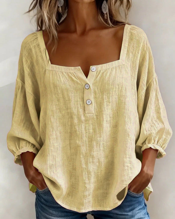 Blusa donna con scollo quadrato e maniche a sbuffo
