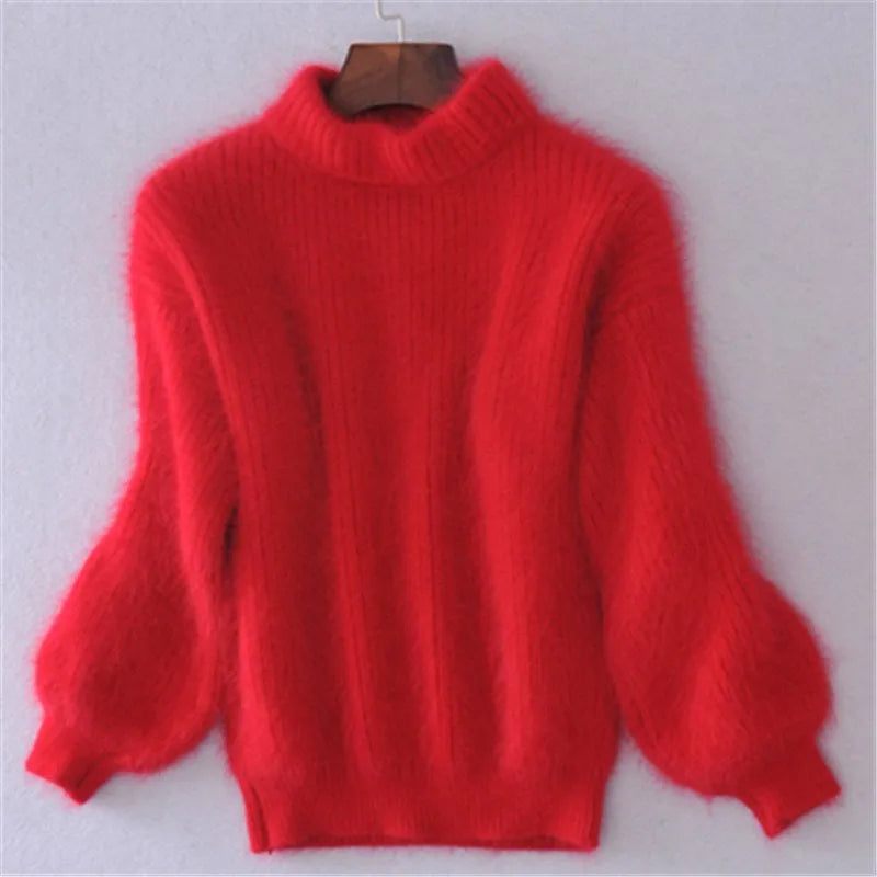 Pull femme à col montant en maille moelleuse