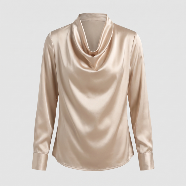 Women's Floral Print Satin-Effect Blouse with Cowl Neckline