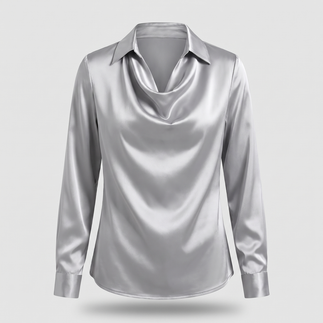 Women's Floral Print Satin-Effect Blouse with Cowl Neckline