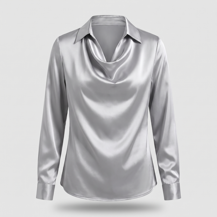 Women's Floral Print Satin-Effect Blouse with Cowl Neckline