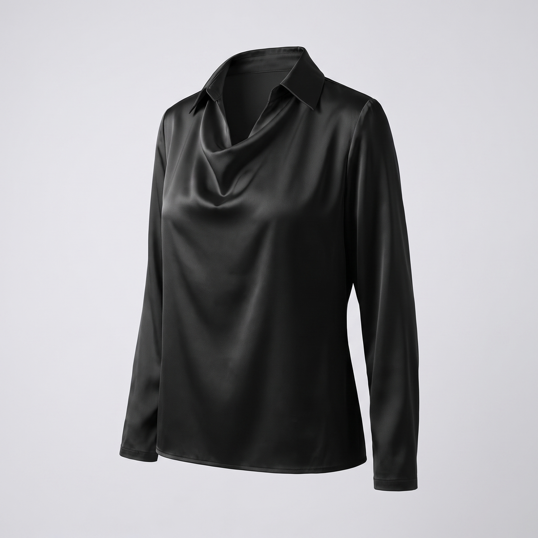 Women's Floral Print Satin-Effect Blouse with Cowl Neckline
