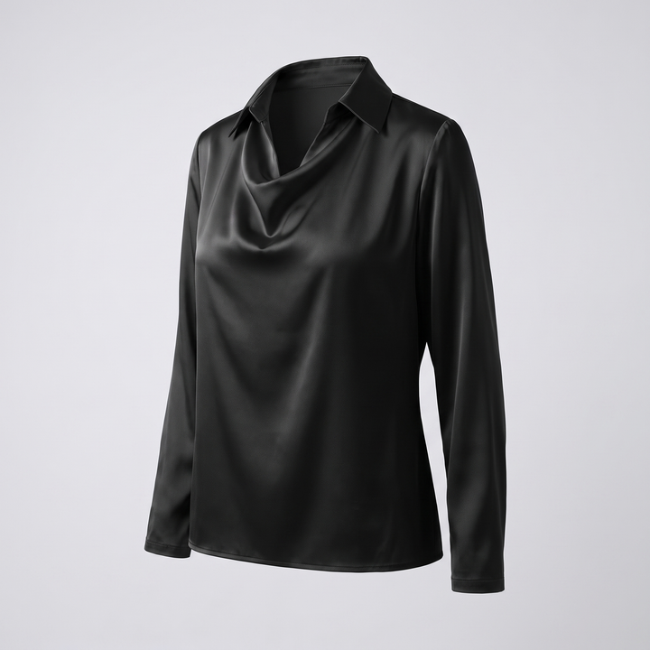 Women's Floral Print Satin-Effect Blouse with Cowl Neckline