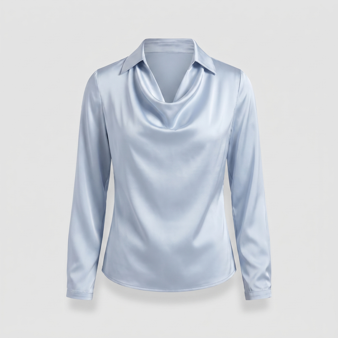 Women's Floral Print Satin-Effect Blouse with Cowl Neckline
