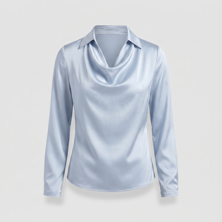 Women's Floral Print Satin-Effect Blouse with Cowl Neckline