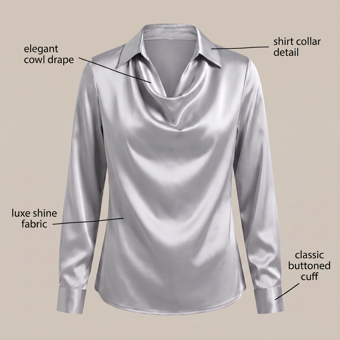 Women's Floral Print Satin-Effect Blouse with Cowl Neckline