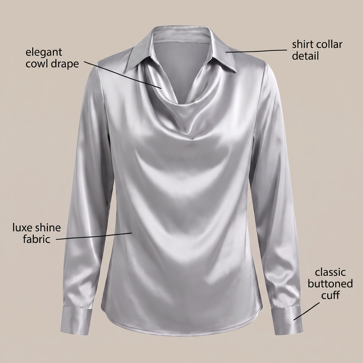 Women's Floral Print Satin-Effect Blouse with Cowl Neckline