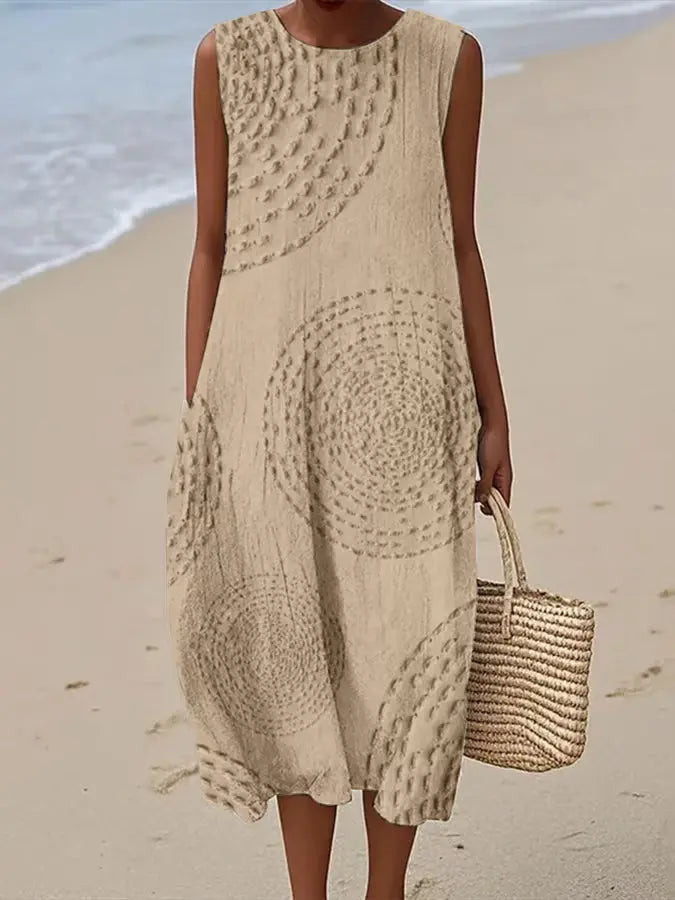 Robe midi brodée sans manches pour femme
