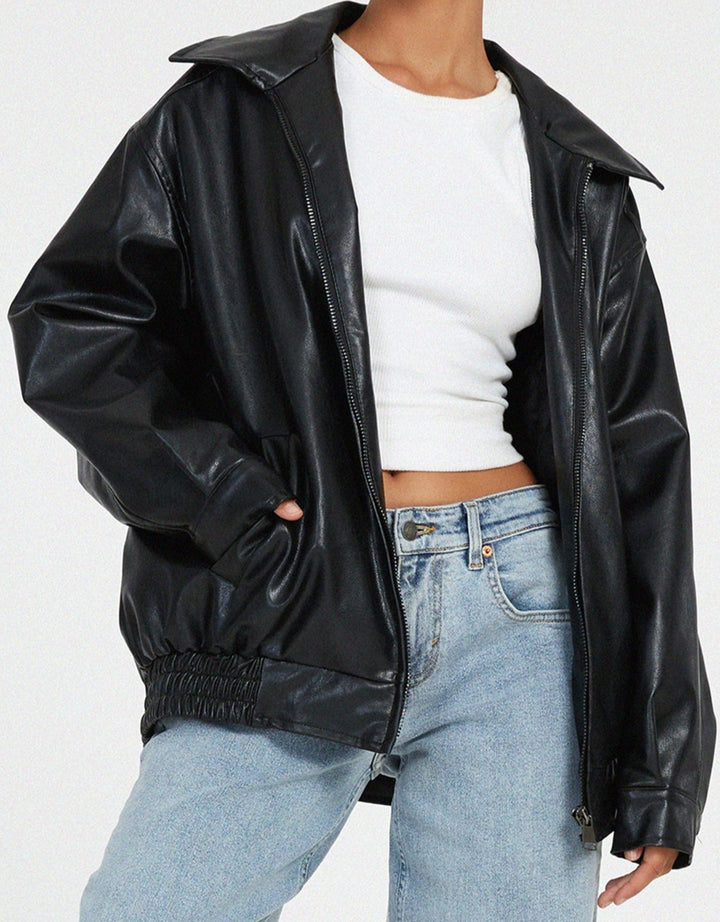 Chaqueta bomber oversize de cuero sintético para mujer