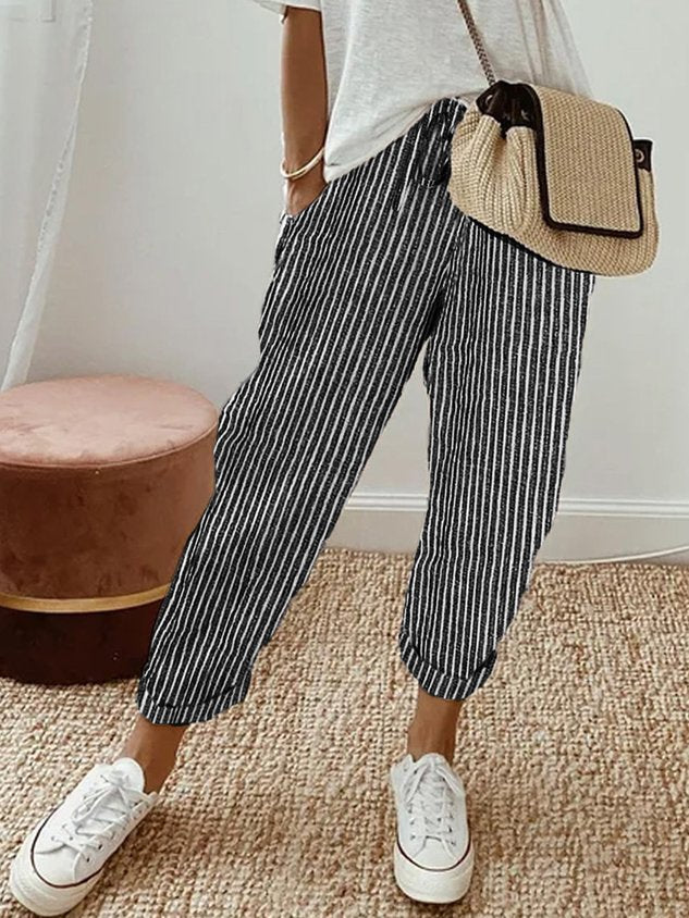 Pantaloni da donna alla caviglia con vita con coulisse
