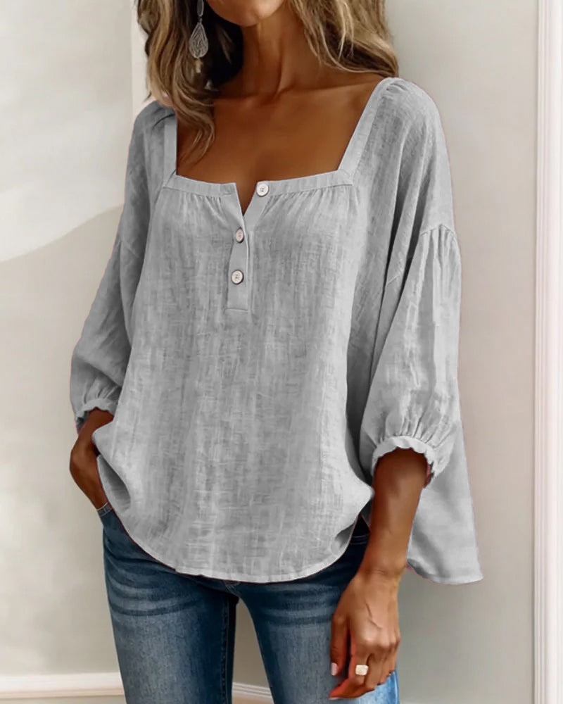 Blusa donna con scollo quadrato e maniche a sbuffo