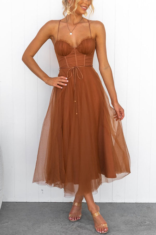 Robe Midi Femme Sans Manches à Silhouette Fluide