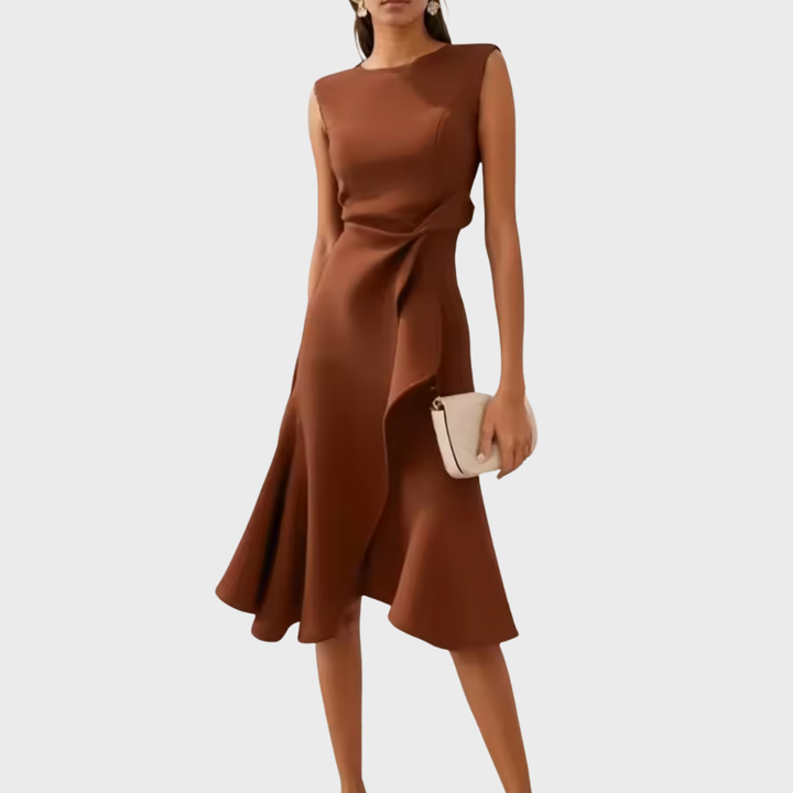 Robe Élégante Sans Manches à Taille Drapée pour Femme