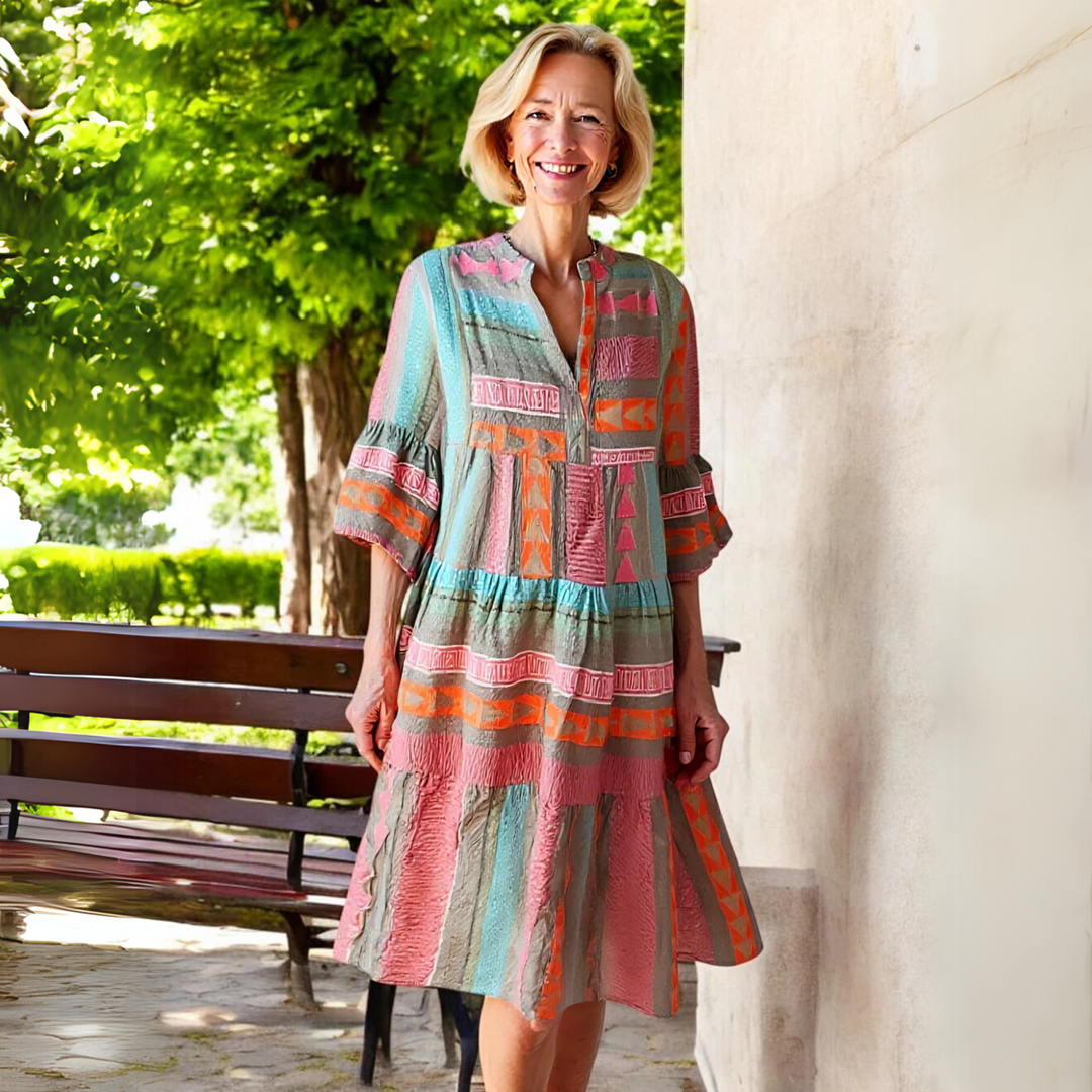 Robe Femme Bohème Imprimée à Manches Évasées Élégantes