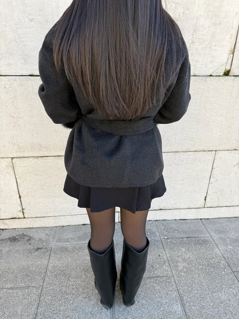 Cappotto da donna effetto cintura con maniche in pelliccia sintetica