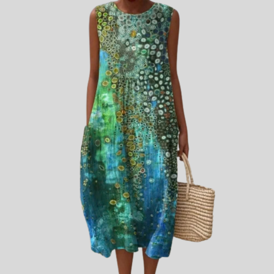 Robe Midi Femme Sans Manches Imprimé Abstrait