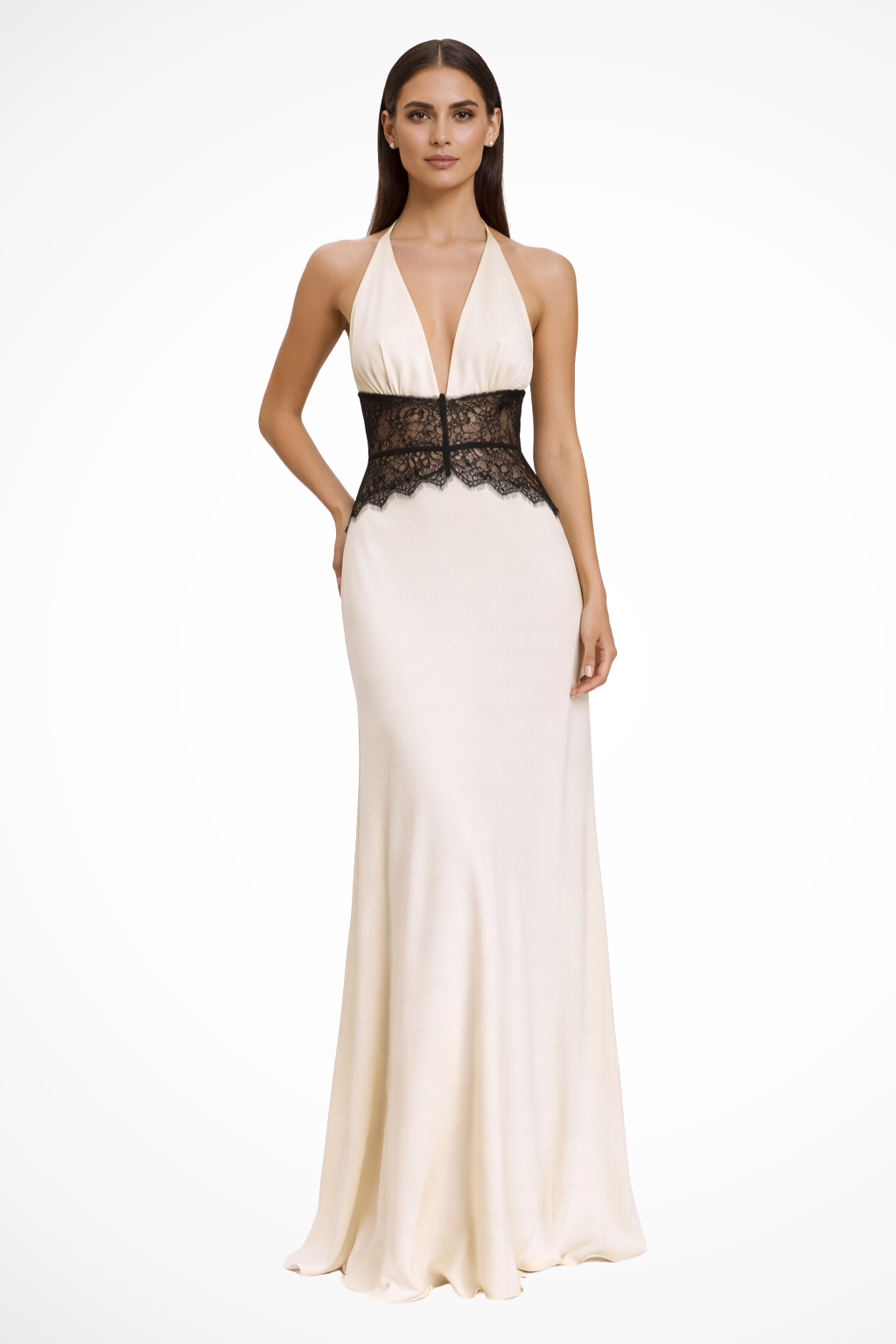 Elegantní dlouhé dámské šaty s odhalenými zády a halter výstřihem