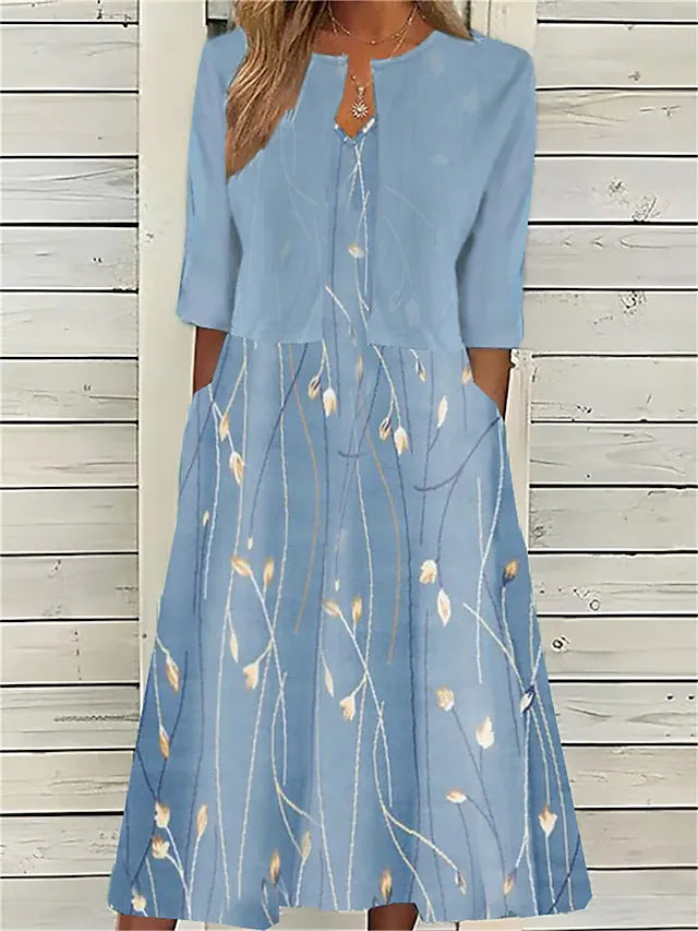 Vestido midi estampado con chaqueta de mangas 3/4 para mujer