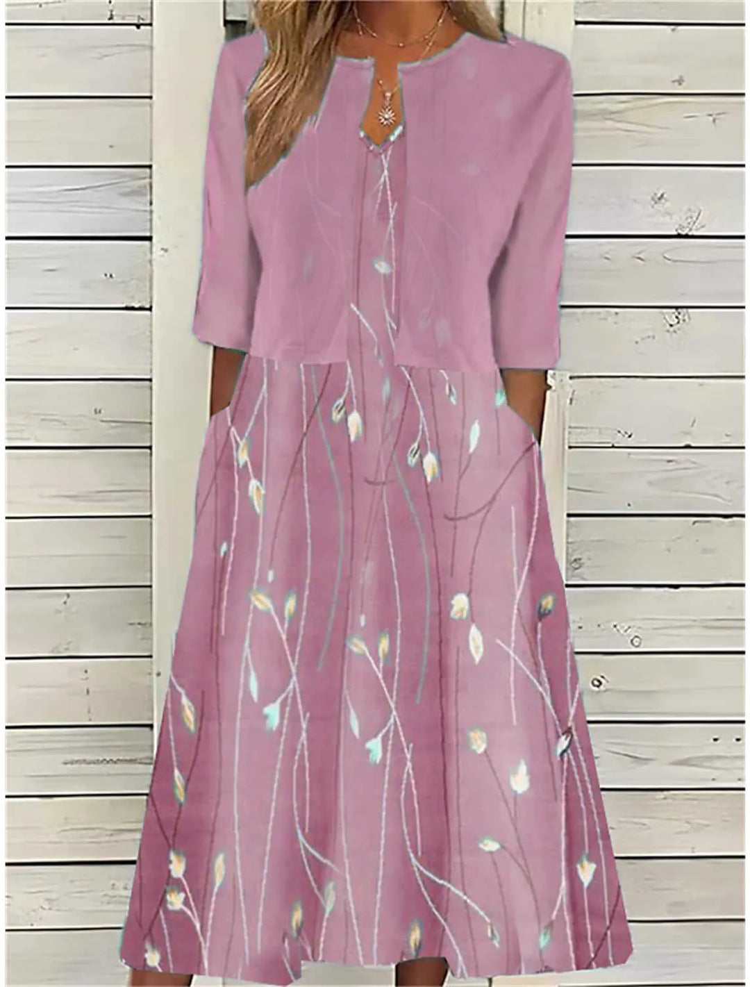 Vestido midi estampado con chaqueta de mangas 3/4 para mujer