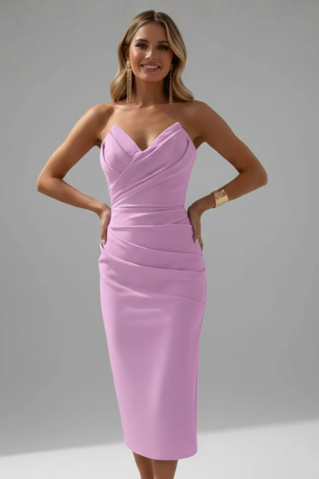Robe Midi Femme Glamour à Décolleté Cœur Coupe