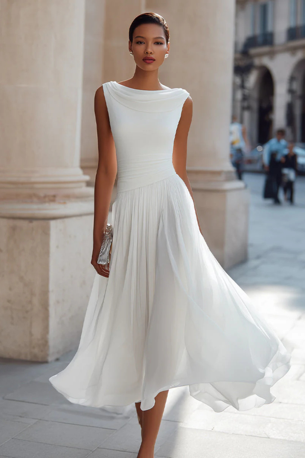 Robe Midi Fluide Sans Manches pour Femme