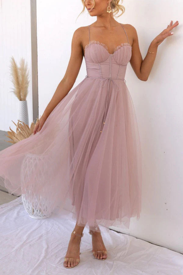 Robe Midi Bustier en Tulle Élégante pour Femme