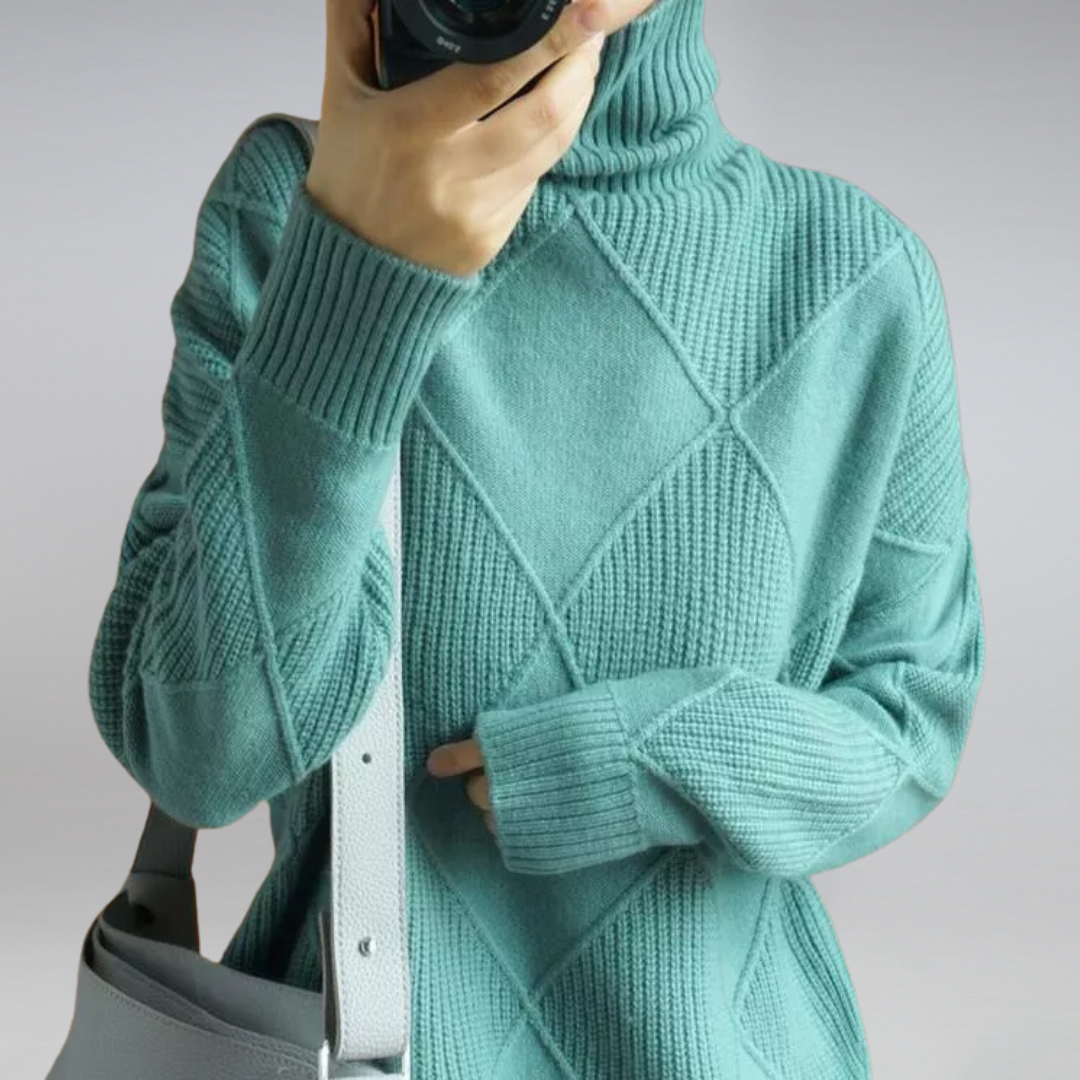 Pull Motif Géométrique Femme Col Roulé