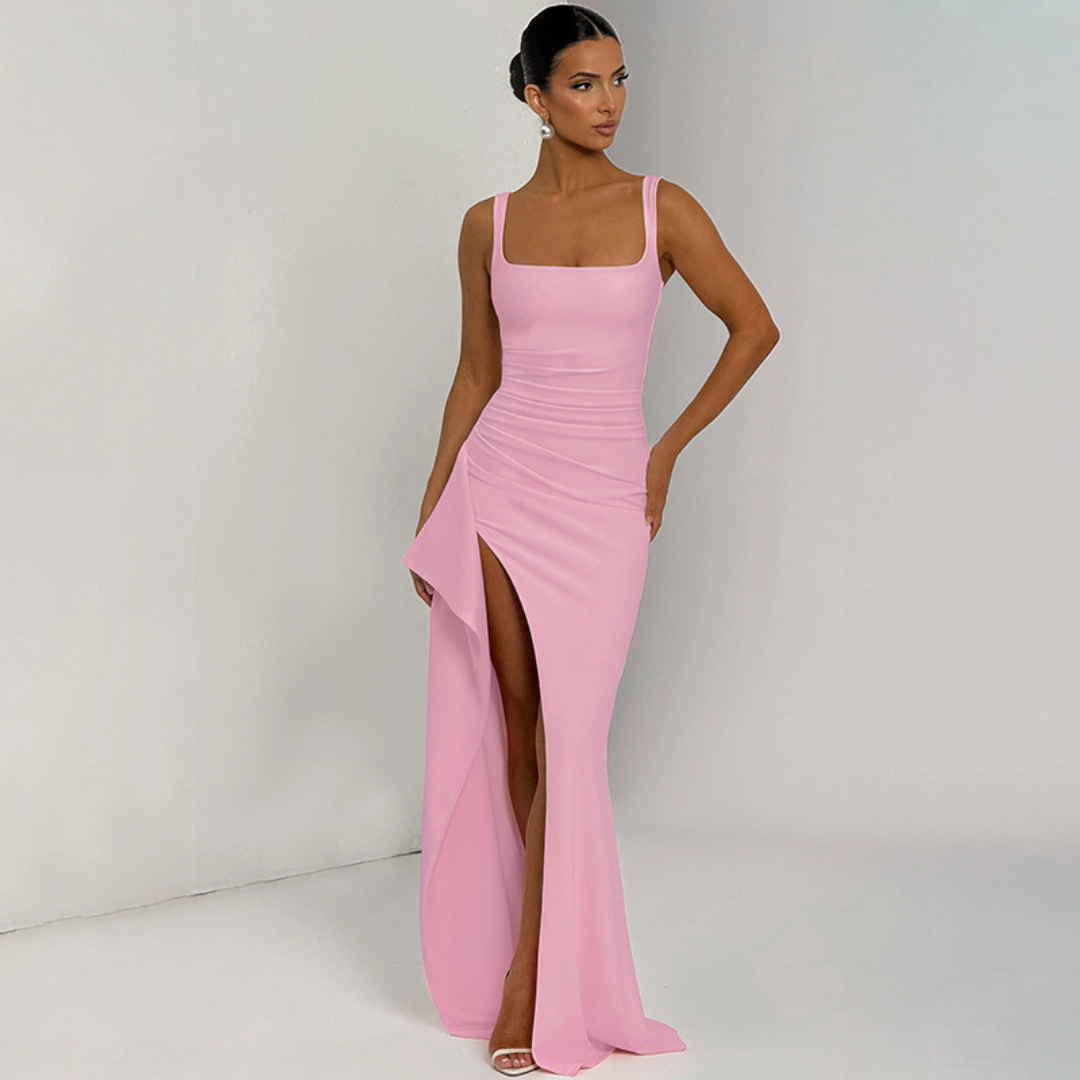 Robe Longue Femme à Bretelles Fines et Fente Haute