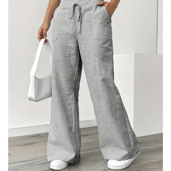 Pantalon Palazzo Rayé à Jambes Larges Pour Femme