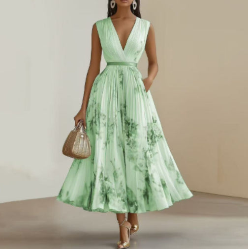 Robe Midi Fleurie à Col V pour Femme Romantique