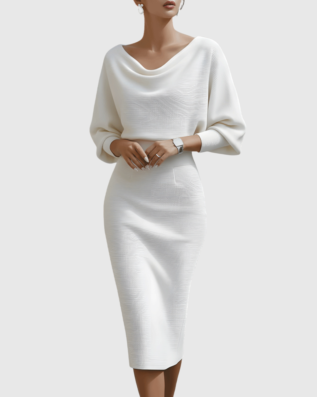 Robe Midi Femme à Manches Longues Ajustée