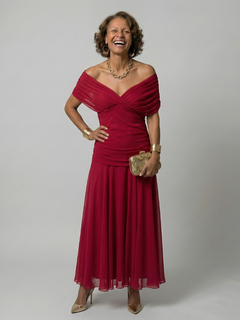 Vestido largo para mujer con escote drapeado
