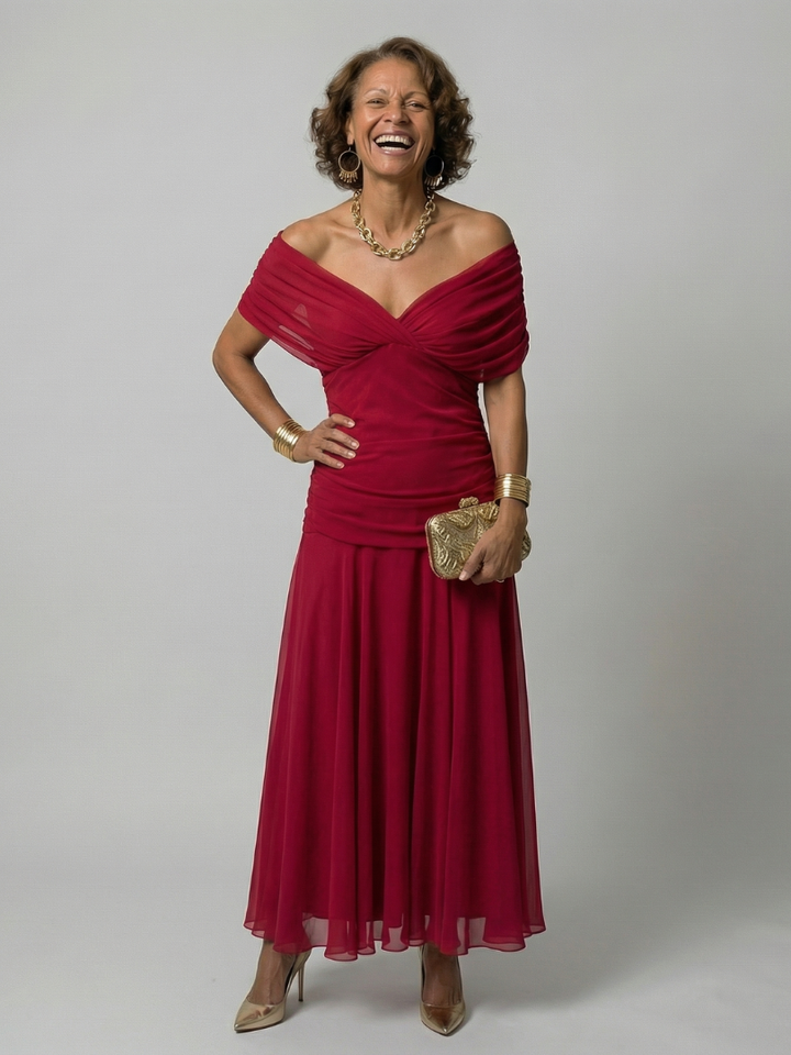 Vestido largo para mujer con escote drapeado