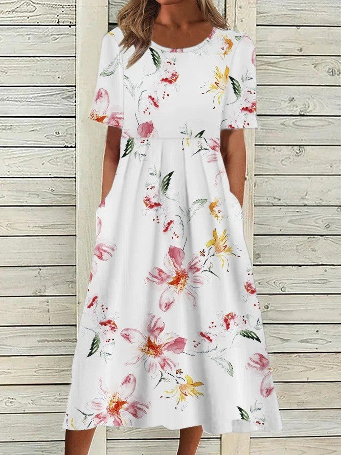 Elegantní midi květinové šaty pro ženy
